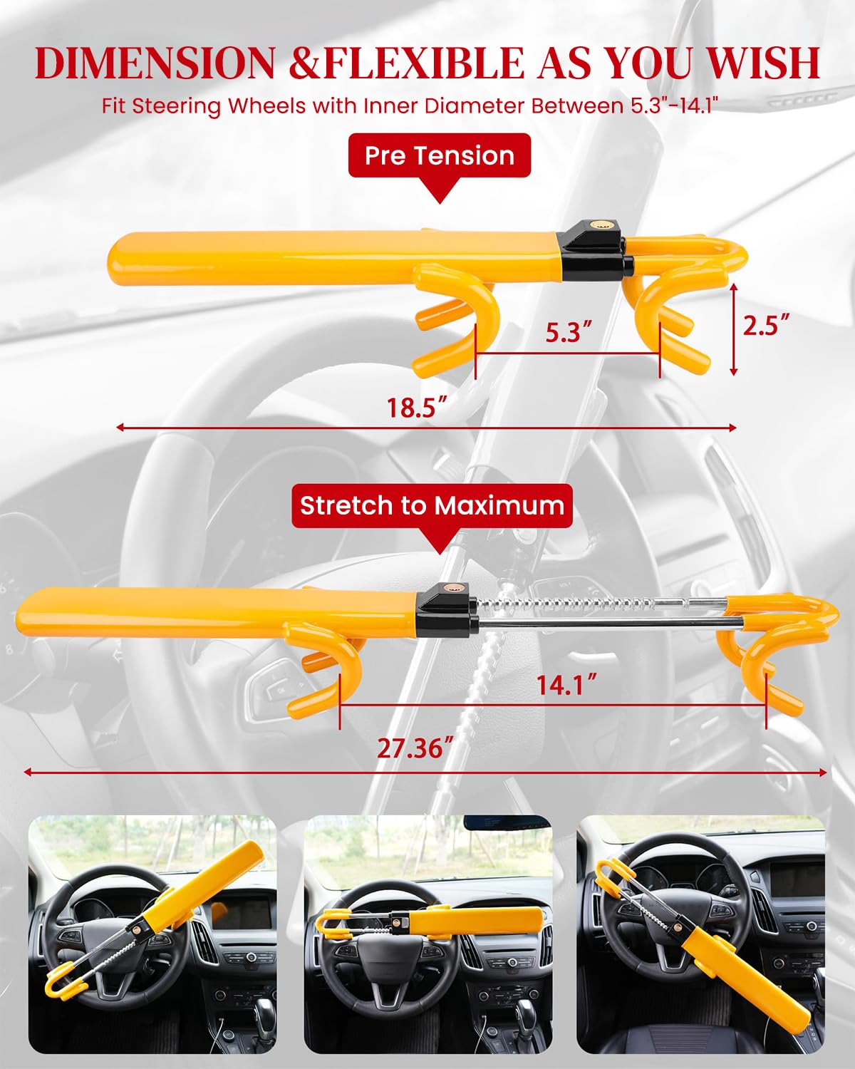 STHIRA Steering Wheel Lock for Cars featuring Alloy Lock Core and Heavy Duty Steel | Universal Fit
