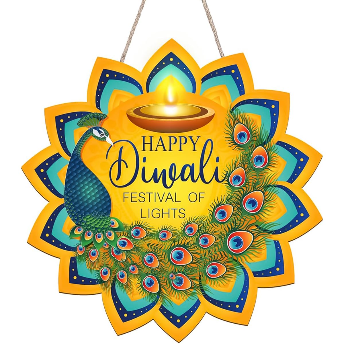 HASTHIP Diwali Door Hanging for Home and Party Decor with Rope 9.84 in Wood Peacock Sign
