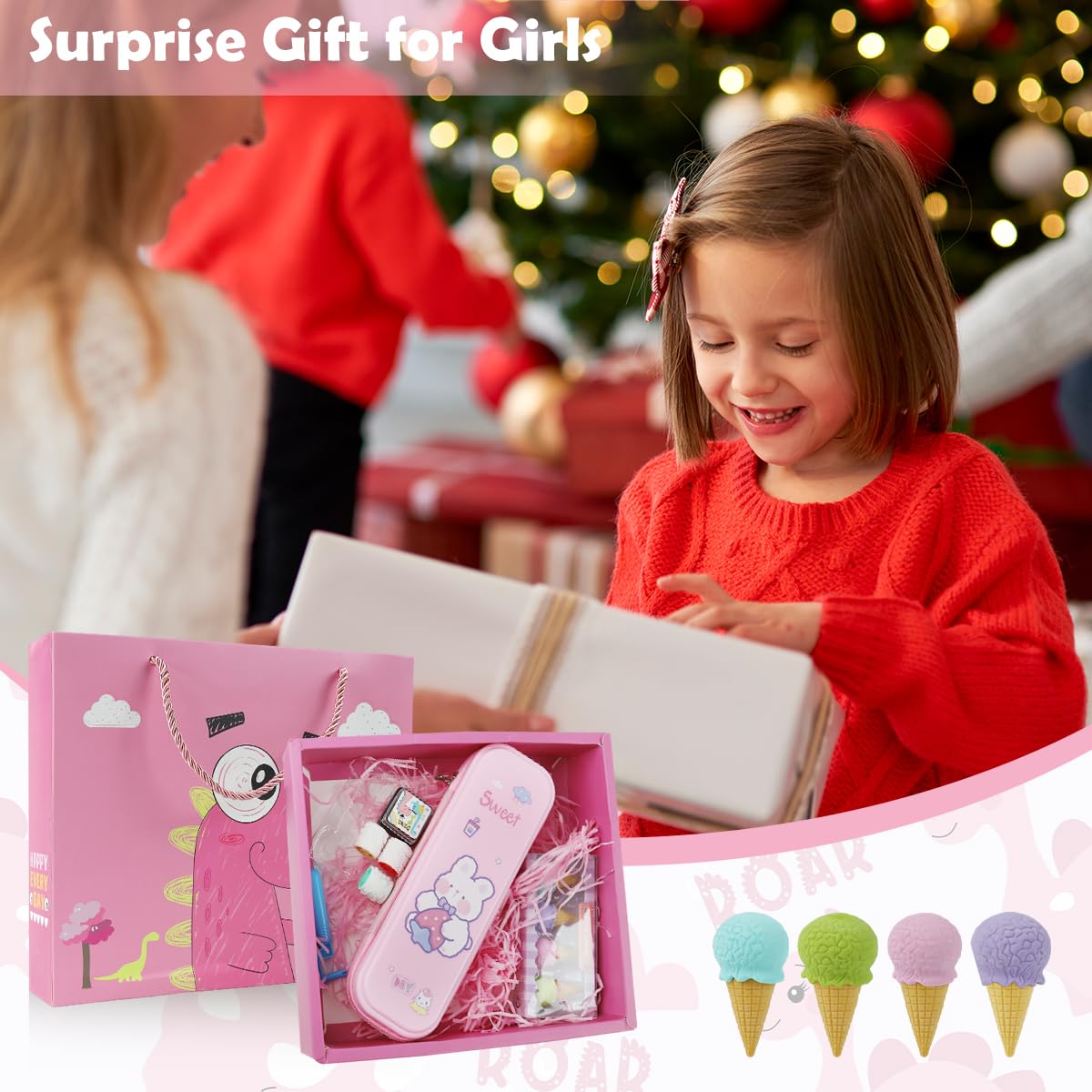 ZIBUYU Cute Pink Stationery Gift Set for Girls with Pencil Box and Charms | Ideal School Supplies and Birthday Present