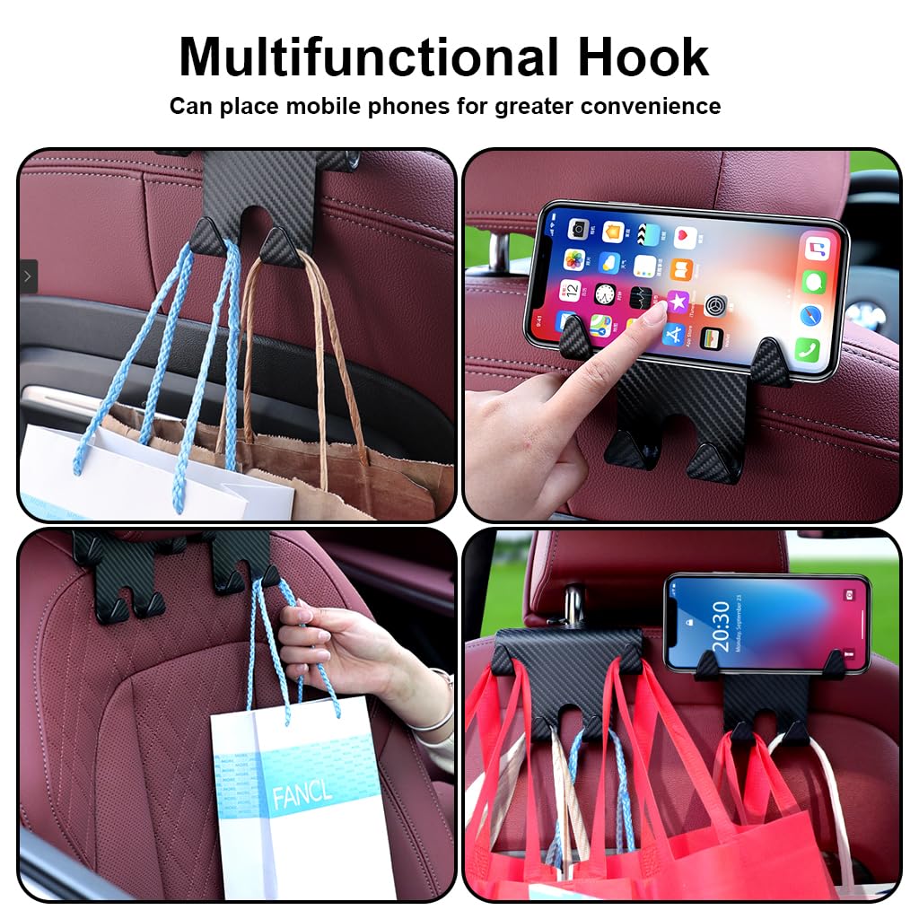 STHIRA® 2Pcs Car Headrest Hook Under Headrest Hook Phone Holder Hook Fashion Plastic Headrest Hook Universal Car Headrest Hook for Handbag, Backpack, Trash Bag, Car Interior Accessories