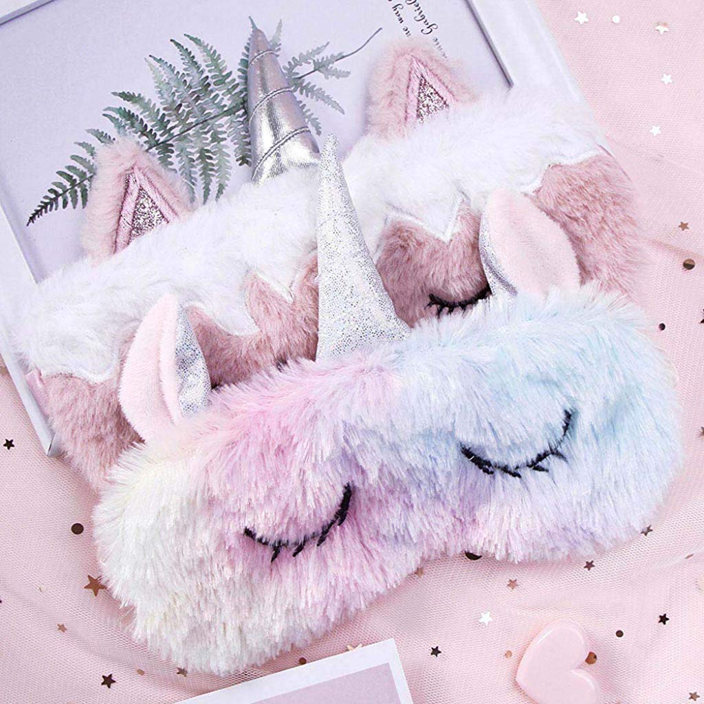 MAYCREATE® Soft Plush Unicorn Sleeping Mask Cute Unicorn Horn Plush Blindfold Eye Cover Travel Sleeping Mask Best for Women Girls(Style 02)