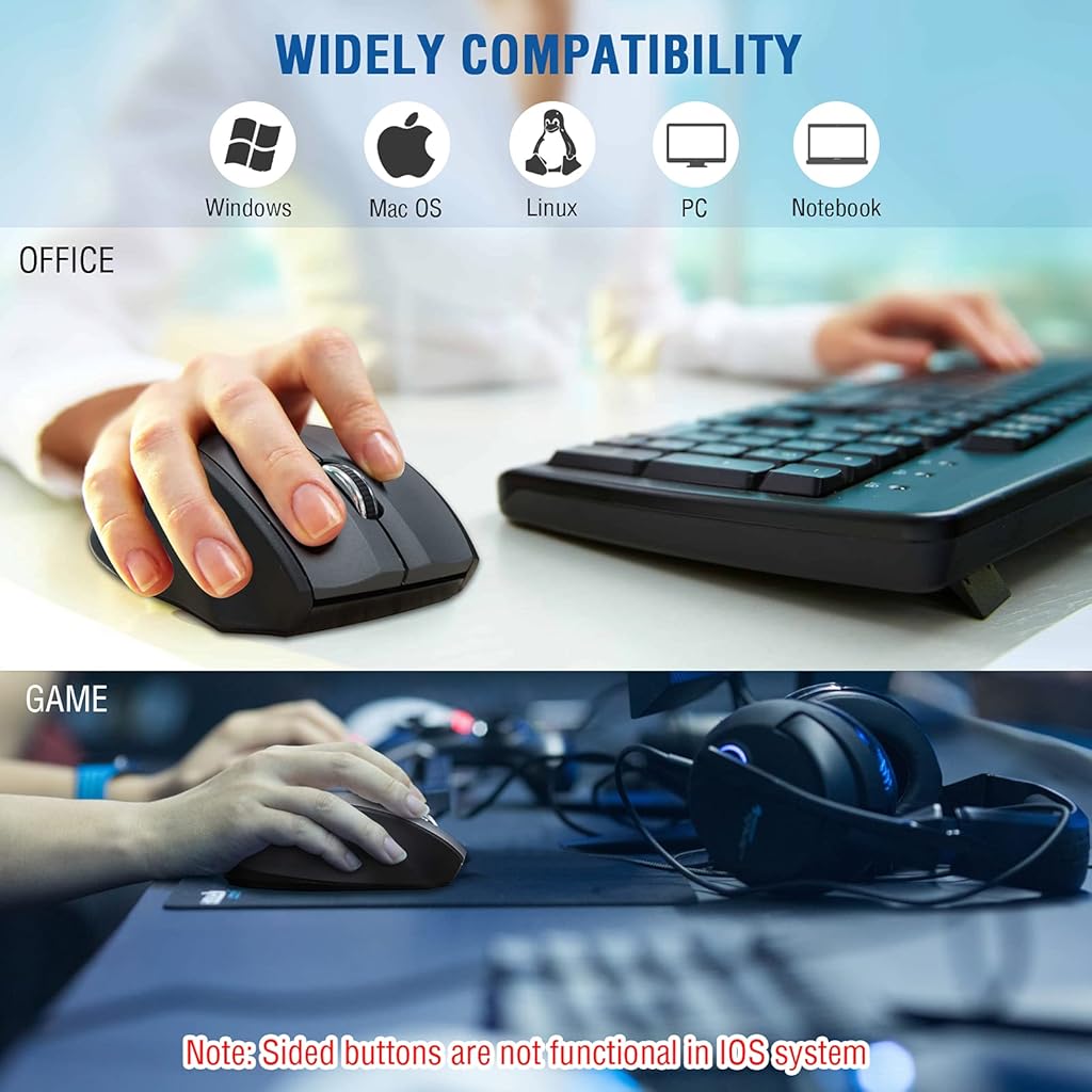 Verilux® Wireless Mouse with Battery Level Indicator Rechargeable Optical Mouse Adjustable DPI 2.4GHz Quick Responce Ergonomic Design Mouse,with Page Scrolling Buttons for Laptop,PC