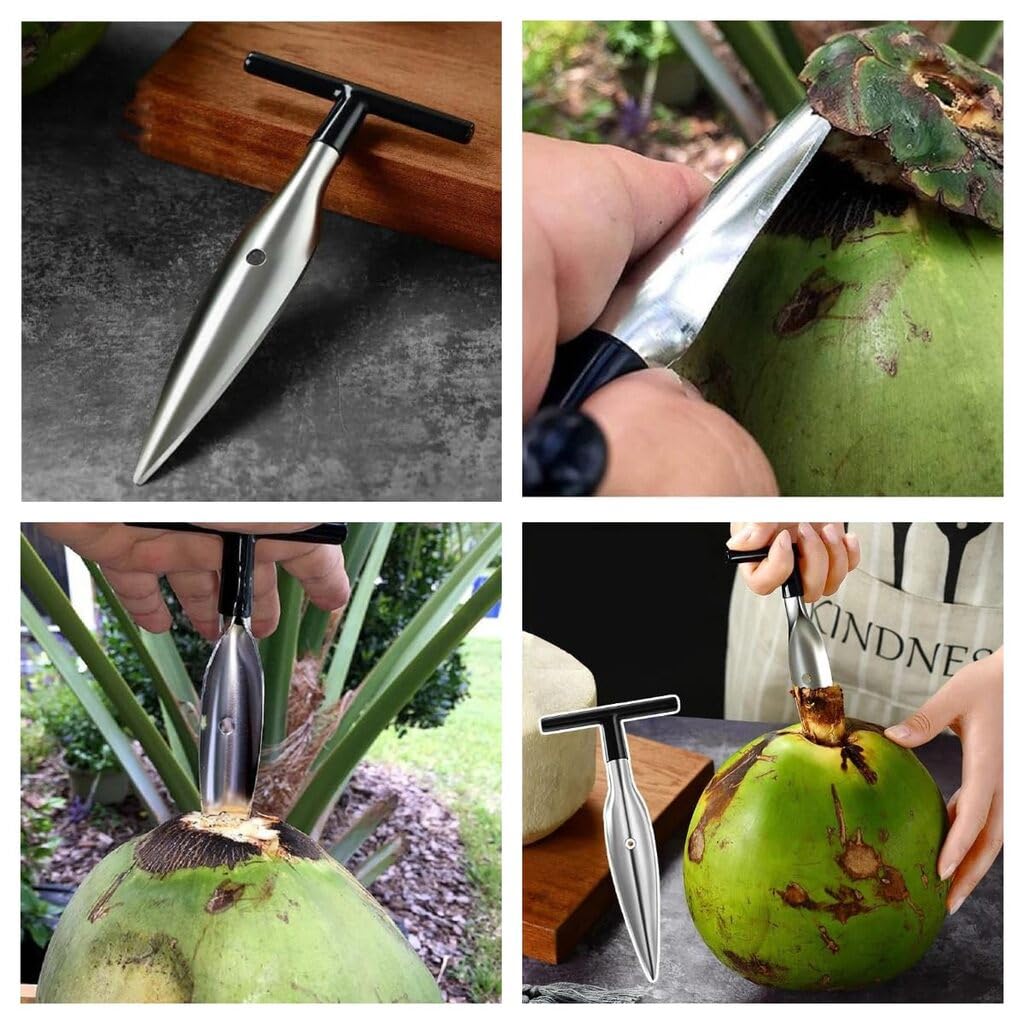 ZIBUYU Stainless Steel Coconut Opener with T Handle and Anti Slip Grip | Easy Hole Maker Tool