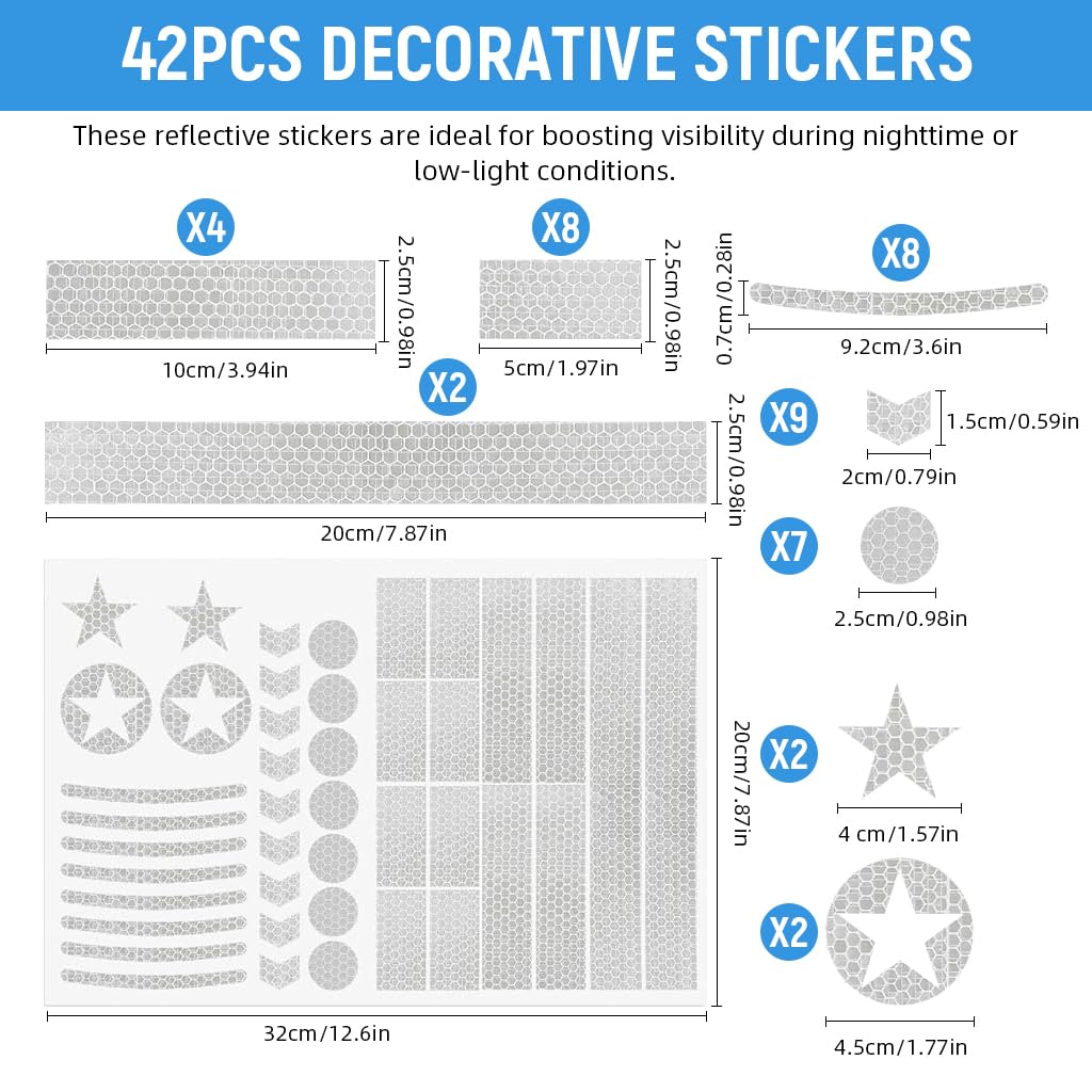 Proberos Reflective Stickers for Cycling with 42 Multi Shapes Silver Decals | Waterproof