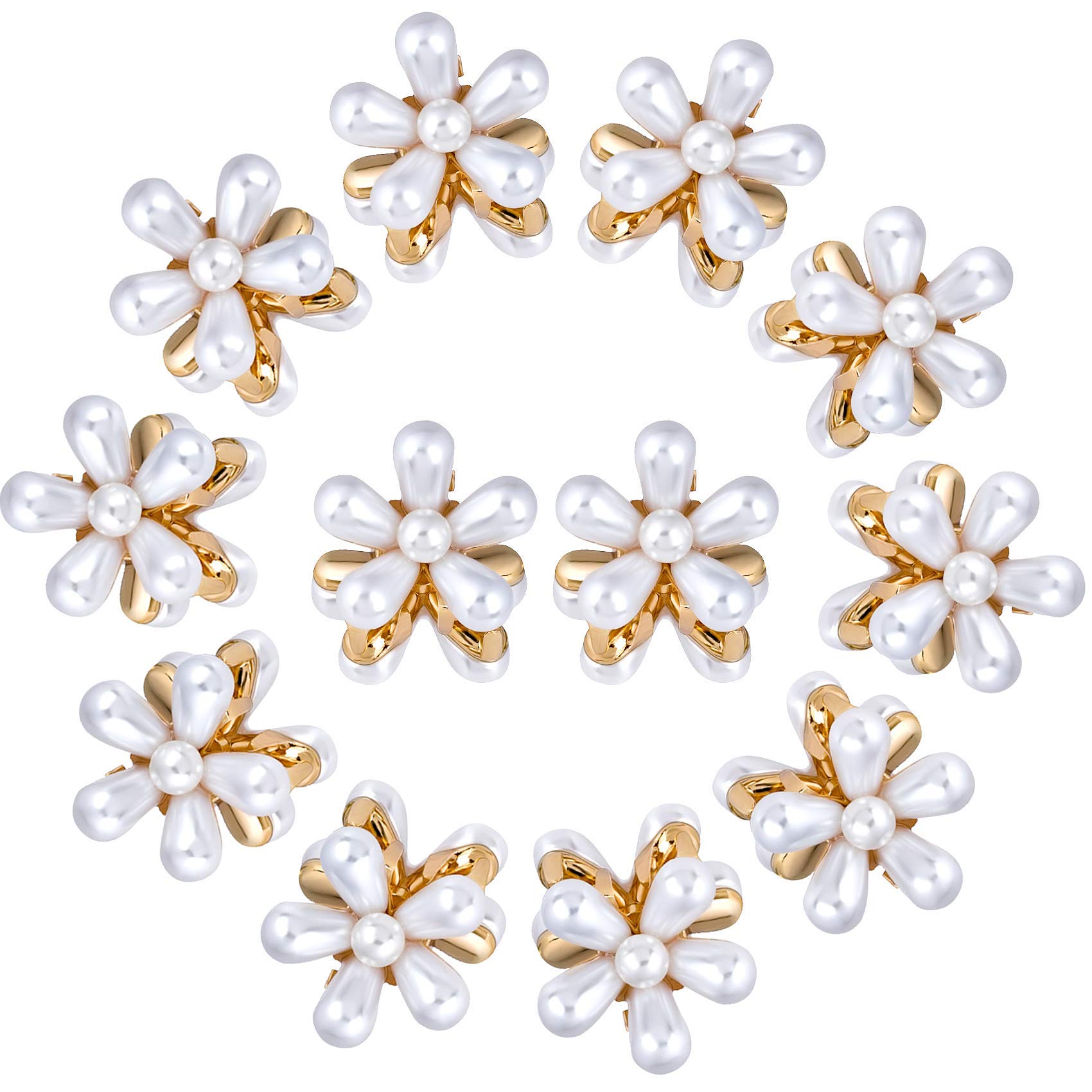 PALAY® 12Pcs Small Pearl Hair Claw Clips Retro Hair Clips with Daisy Flower, Sweet Artificial Bangs Clips Decorative Hair Accessories for Women Girls