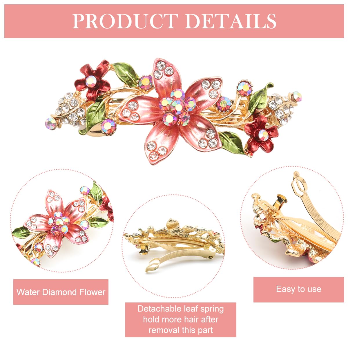 MAYCREATE Floral Hair Clips for Women with Rhinestone Embellishment 5 in Metal Barrettes | Set of 2