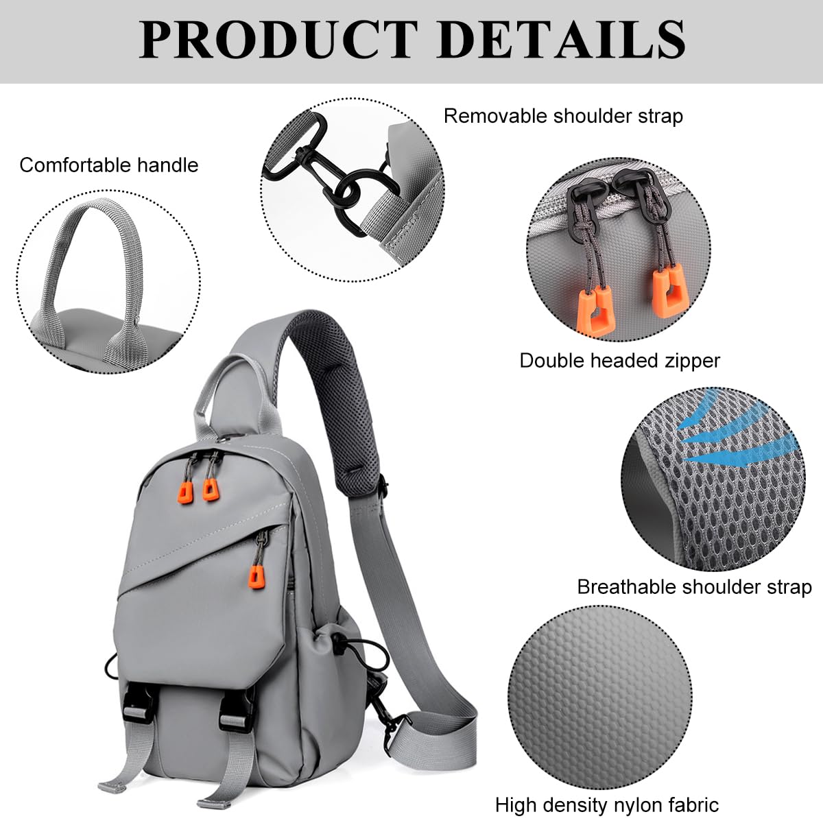 GUSTAVE Chest Bag for Men featuring Dual Zipper Compartments and Handle | Waterproof Nylon 20x11x31 cm Sling for Travel