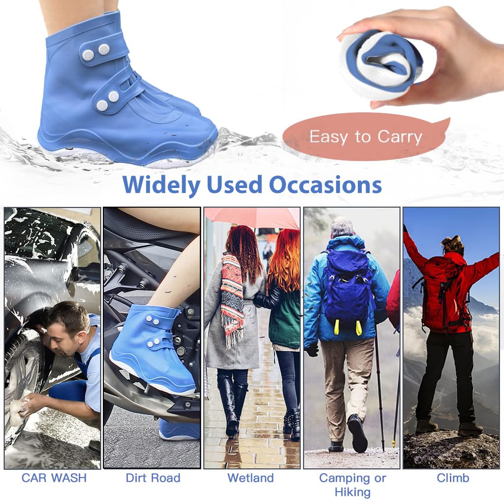 PALAY Waterproof Shoe Covers for Rainy Days with Snap Button Closure and TPE Sole | 2 PCS Monsoon Blue