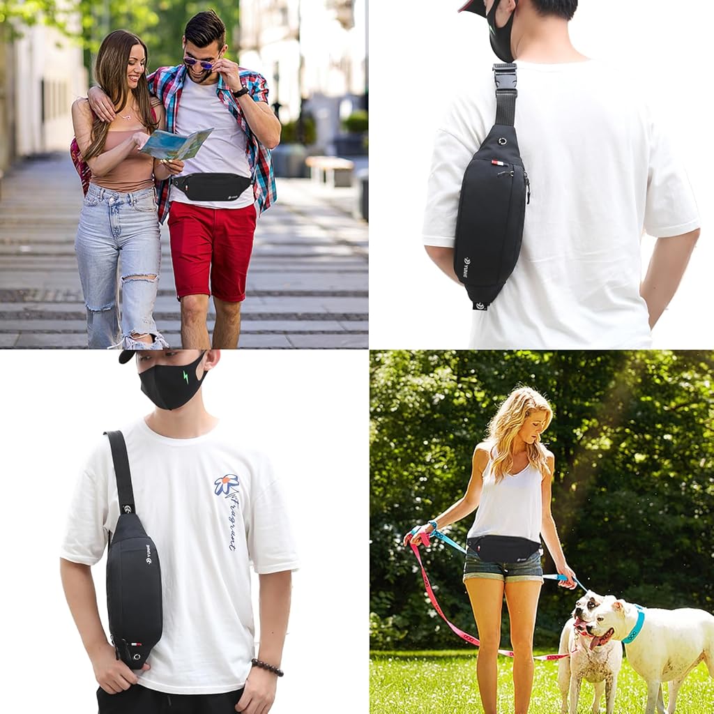 GUSTAVE® Bum Bag for Ladies Women Men Girls Bumbags Waist Fanny Pack with Headphone Jack and Adjustable Belt for Sport Running
