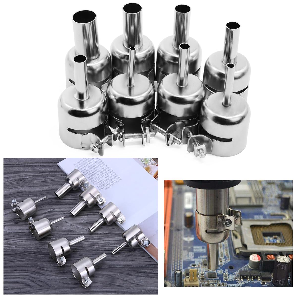 Serplex Hot Air Gun Nozzles 8pcs with Screw Lock Attachment for 3–12mm Precision Work