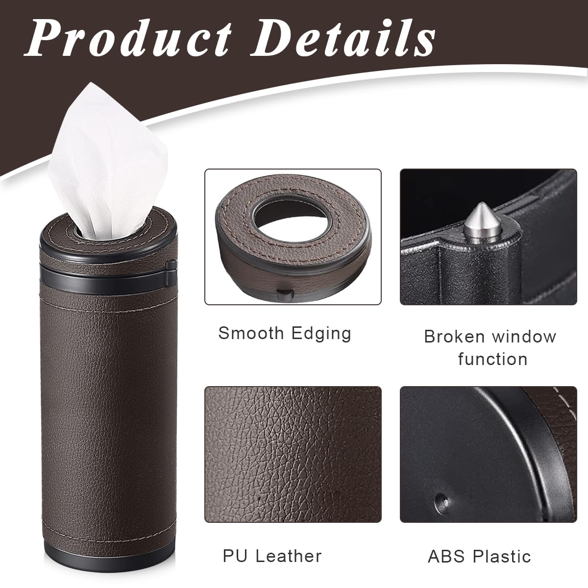 HASTHIP® Car Tissue Paper Holder, Cylinder Tissue Box, 2.75'' PU Leather Round Tissues Container Fit for Car Van Bathroom Office Use, Car Cup Holder Car Tissues Box Car Tissue Holder Car Tissue Tube