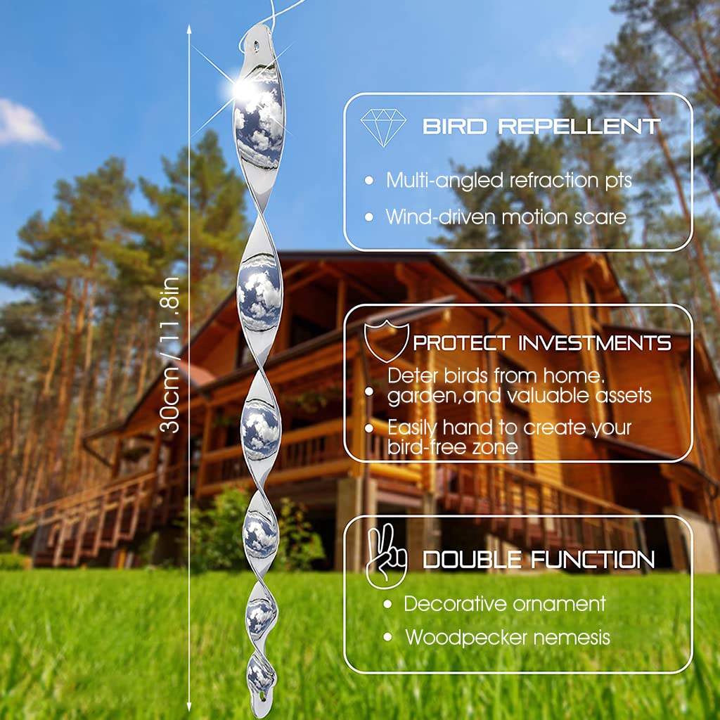 Supvox Reflective Bird Deterrent Rods for Balcony and Garden Protection with 30cm Spiral Design | Silver 10 Pack