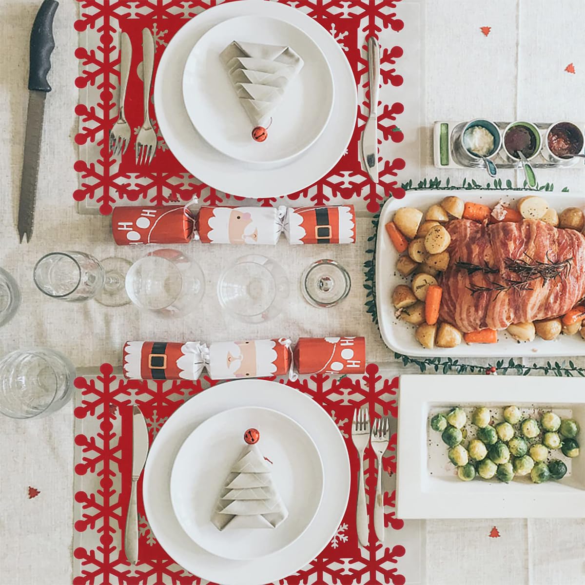 HASTHIP Christmas Placemats Set for Holiday Dining with 3mm Felt Snowflake Design | Red Decor