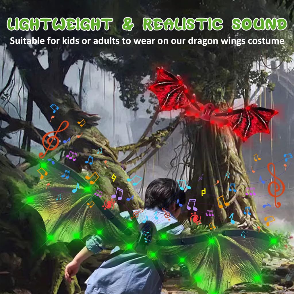 PATPAT Electric Dinosaur Wings for Kids with LED Light and Music featuring Motorized Flap | Green Halloween Costume for Boys and Girls