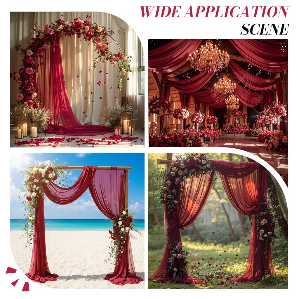 HASTHIP Net Curtain for Wedding and Festive Decor featuring Sheer Lace Design 0.75x6 m | Burgundy Red Fabric for DIY Crafts and Backdrops