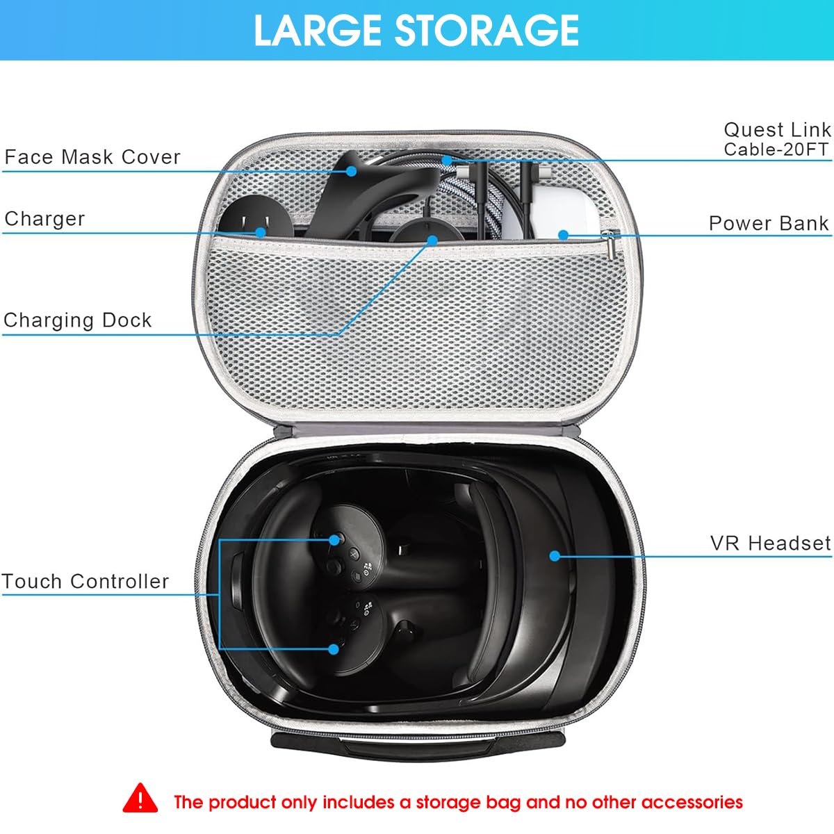ZORBES Carry Bag for Oculus Quest 3 with 32.5x22.5x15.3cm Hard Felt Shell | Waterproof Travel Case and Accessory Organizer