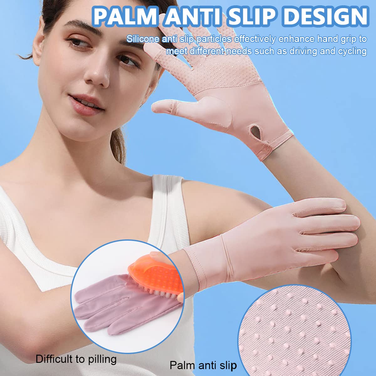 PALAY® UV Sun Protection Gloves for Women, Non-Slip Full Finger Touch Screen Gloves, Silk-Feel Cooling Gloves, Breathable Outdoor Sun Gloves for Cycling Driving Fishing - Pink, Snap Button Closure