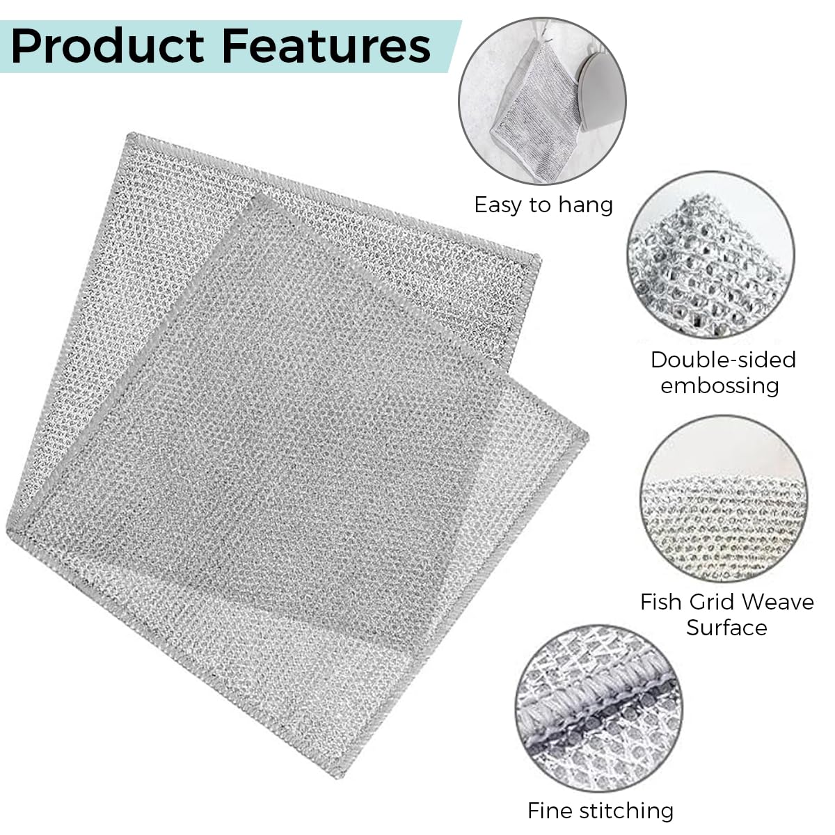 ZIBUYU® Dish Wash Scrub Cloth Soft Metal Mesh Dishwashing Clothes Utensils Cleaning Scouring Pads Non-Scratch Wet and Dry Use Dishwasher Cloth Pads Cloth for Dish Cleaning, Bowl, Pan (7.8 inch) - 5