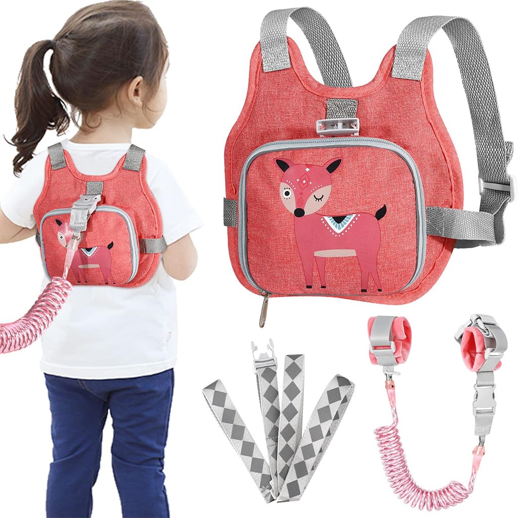 SNOWIE SOFT® Toddler Leash and Harness Cartoon Backpack Style Toddlers Safety Harness with Anti Lost Wrist Link & Reflective Leash Outdoor Strolling Toddler Harness Backpack Baby Walking Harness