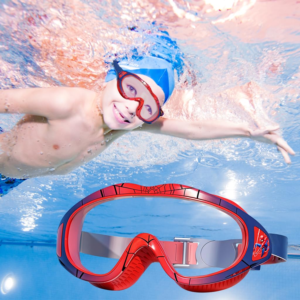 PROBEROS Swimming Goggles for Kids 6–12 with Integrated Earplugs and UV400 Protection | Red