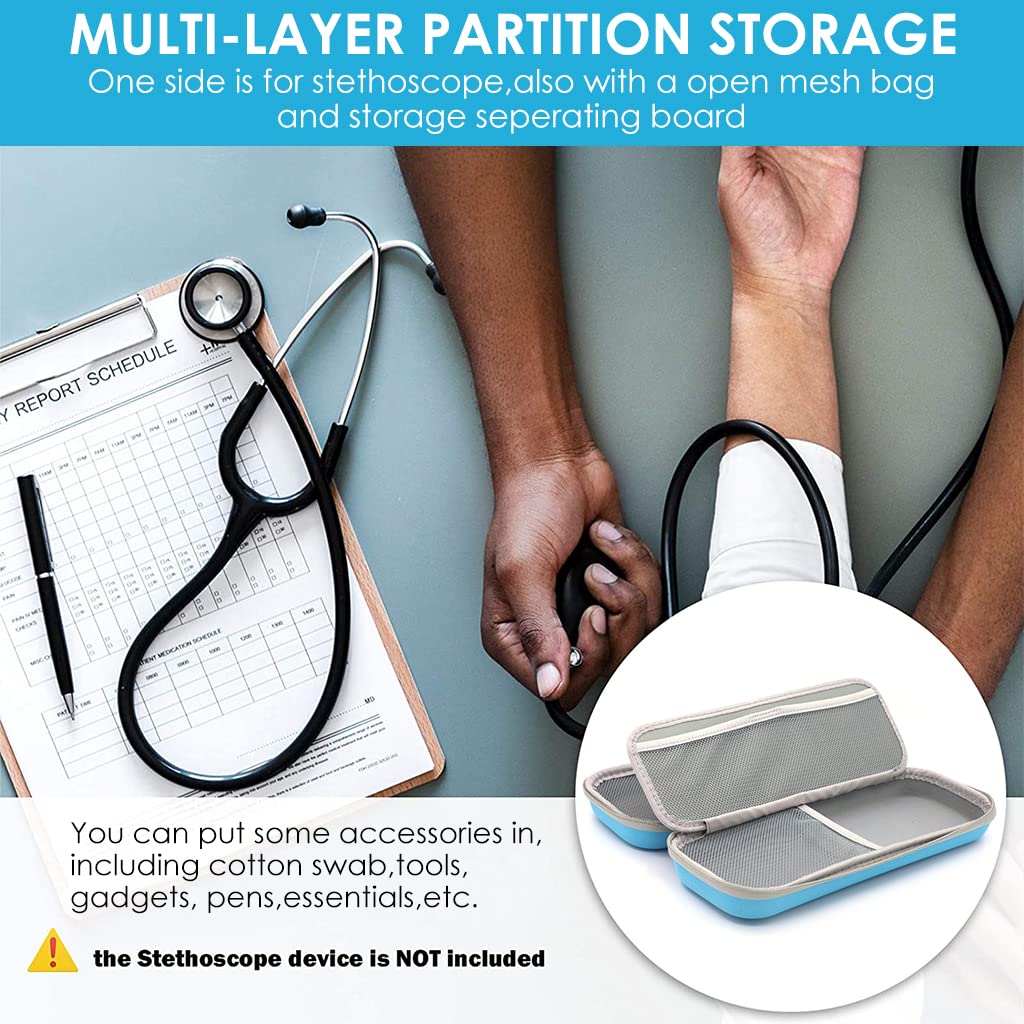 ZORBES Stethoscope Case for Littmann and Omron with Mesh Pocket & EVA Shell | 11.2×4.7×2.2 in Blue