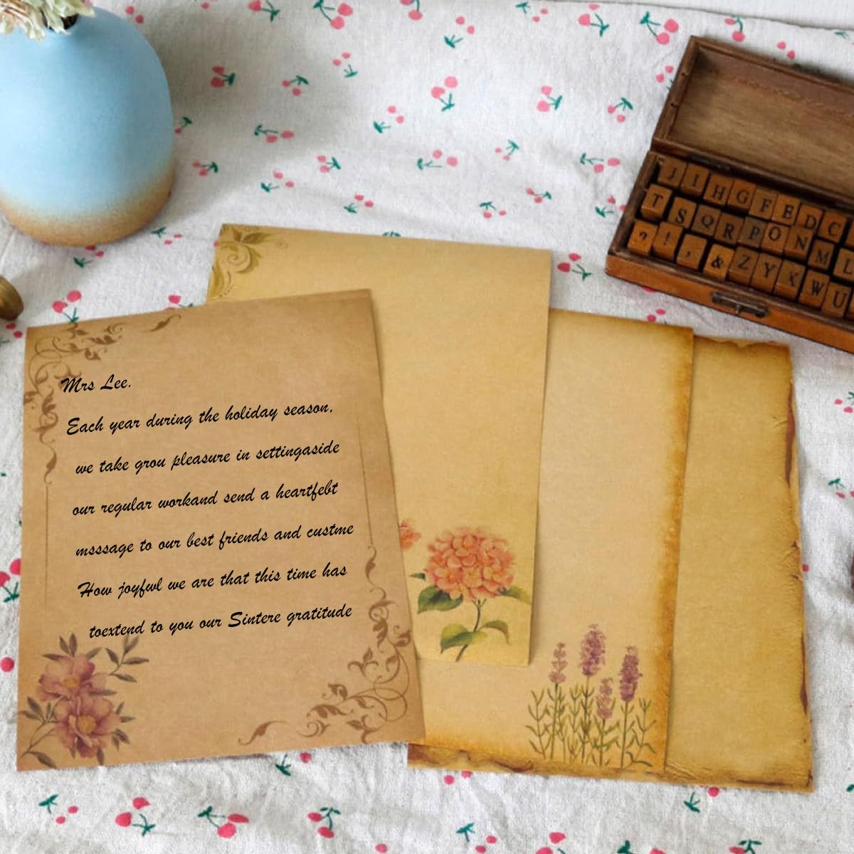 OFIFO Vintage Letter Writing Paper Sheets for Invitations and Journaling 48 Pcs 8.26x5.7in | 8 Floral Retro Designs