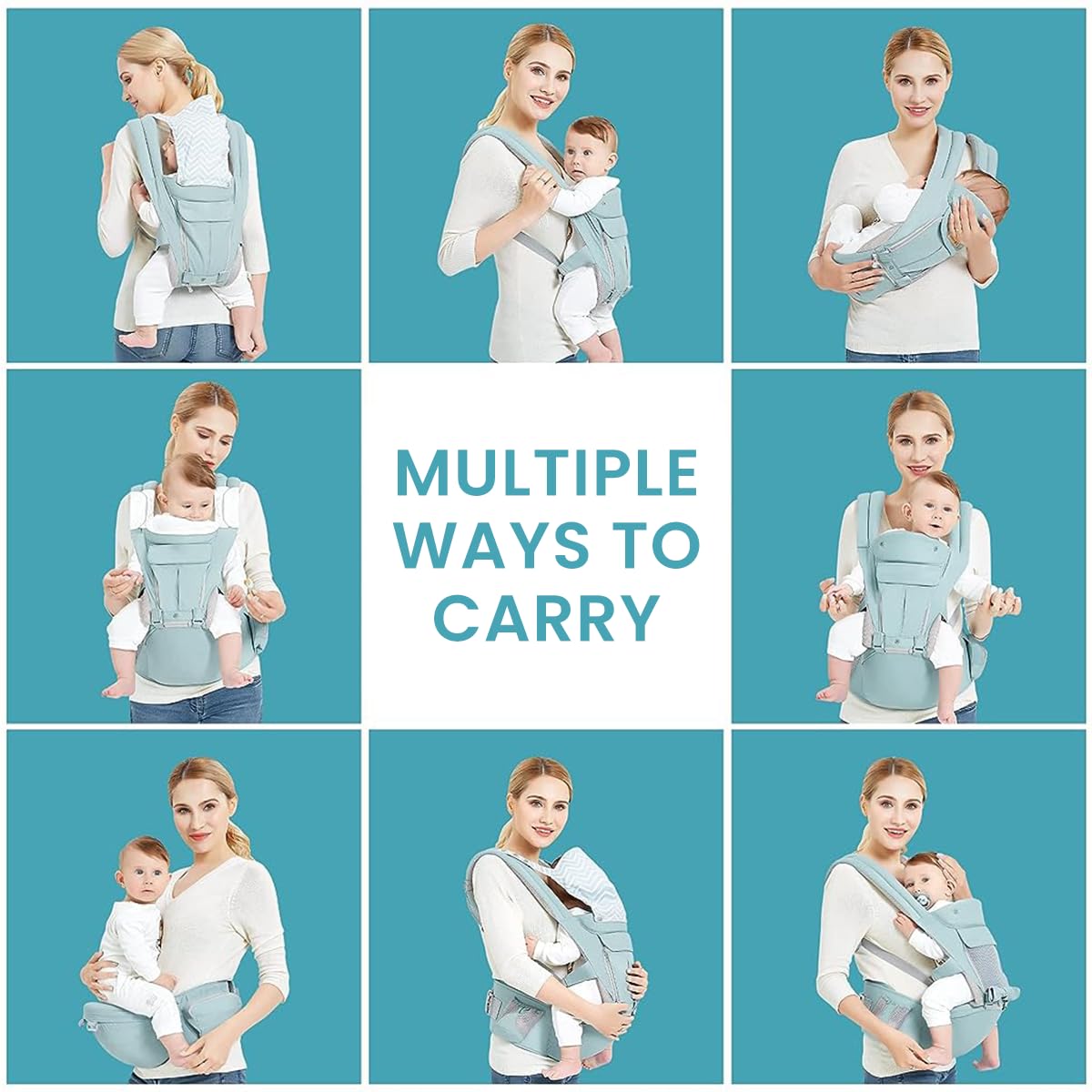 SNOWIE SOFT® 6 in 1 Baby Carrier with Lumbar Support for Baby with Pockets and Bib, 360 All-Position Baby Wrap Carrier Front and Back Backpack Carrier for Newborn Infant Toddler Unerder 30kg