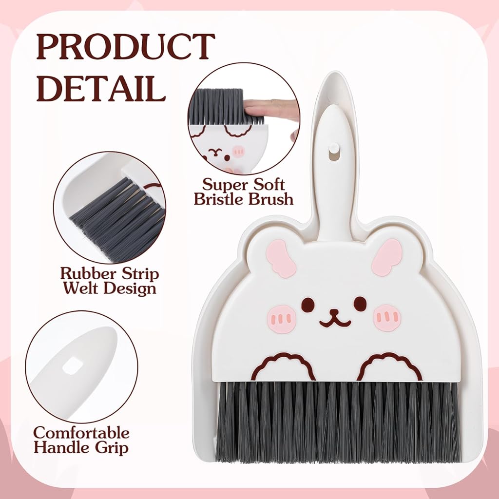 HASTHIP® Portable Mini Dustpan and Brush Set Cute Small Broom with Durable Brush,Lightweight Dust Pan and Broom Set for Desktop