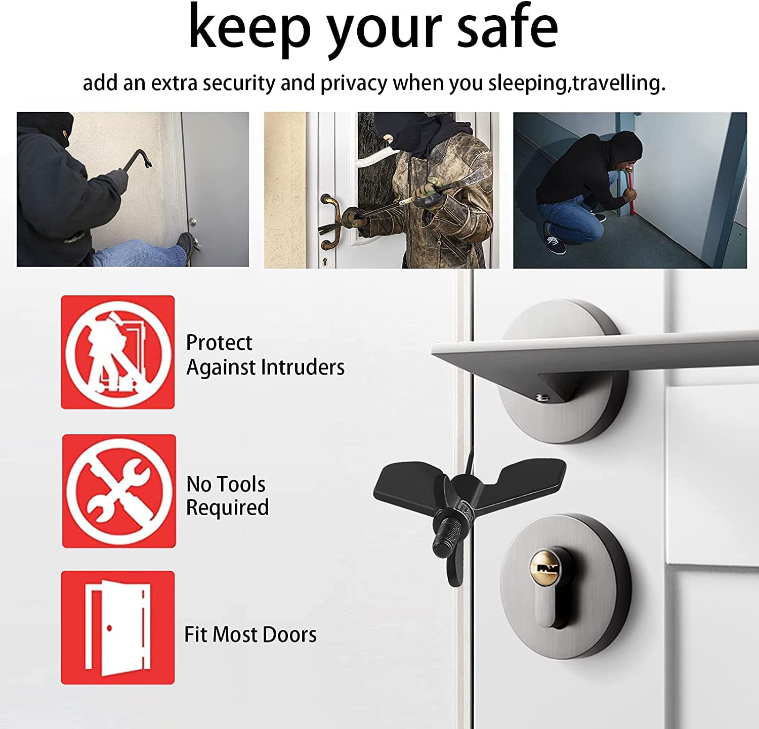 ELEPHANTBOAT Portable Door Lock for Travel and Home Security featuring 304 Stainless Steel | Easy Tool-Free Installation for Hotels Apartments and Dorms