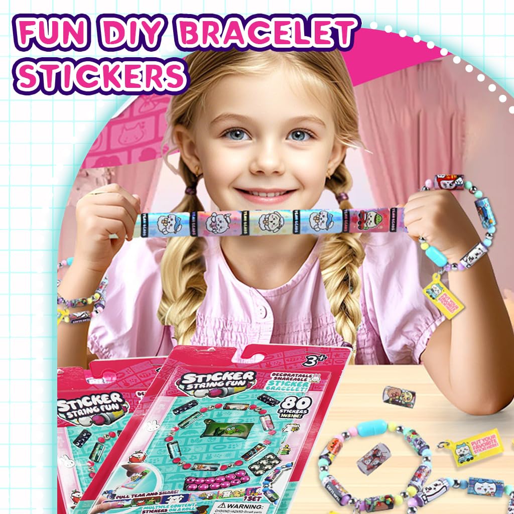 PATPAT DIY Sticker Bracelet Kit for Kids with 10 Cartoon Sticker Reels and Beads | Creative Gift