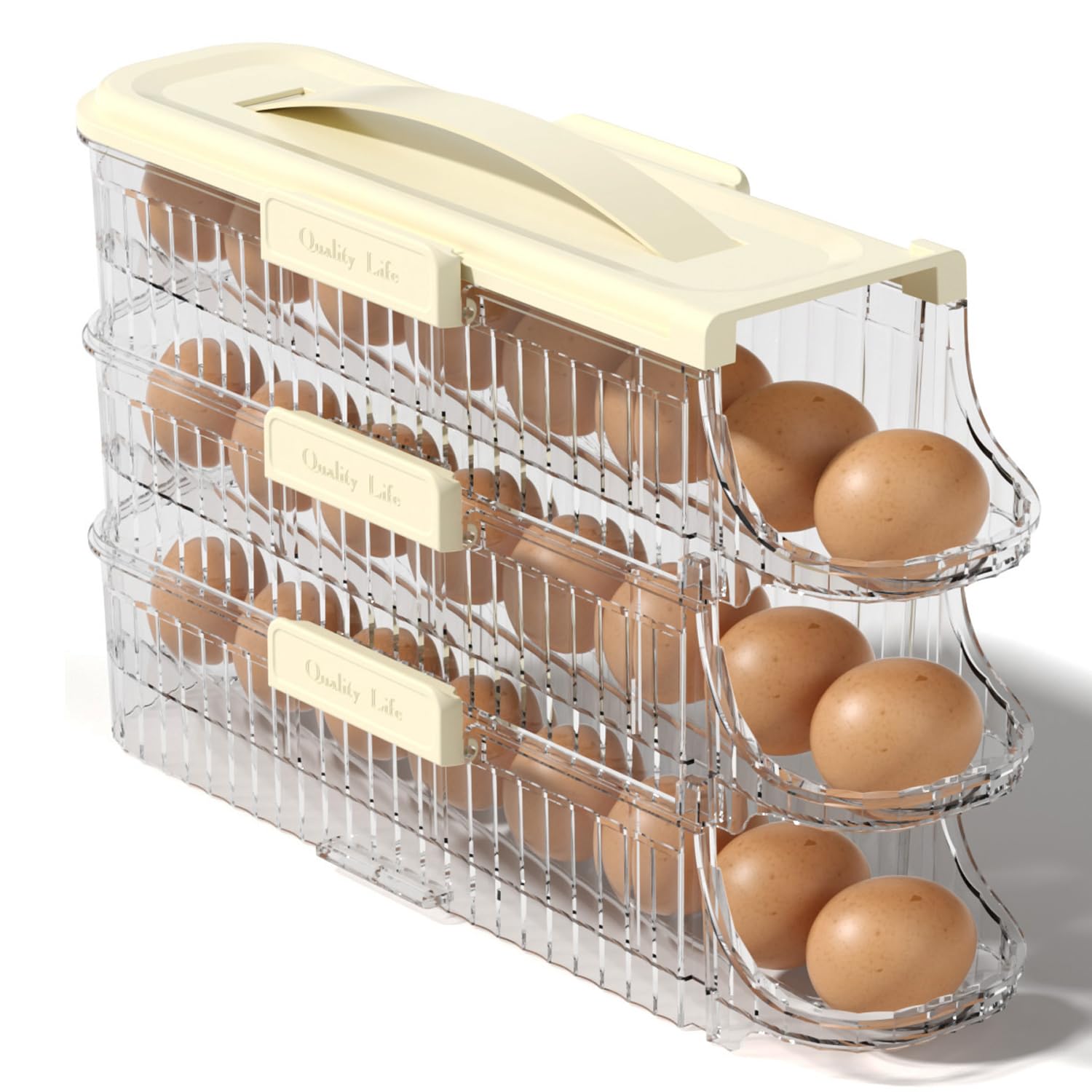 HASTHIP® Egg Holder for Fridge Automatic Rolling for Stackable Removable Inner Tray, Egg Accessories (Clear, 1 Row-3 Tiers)