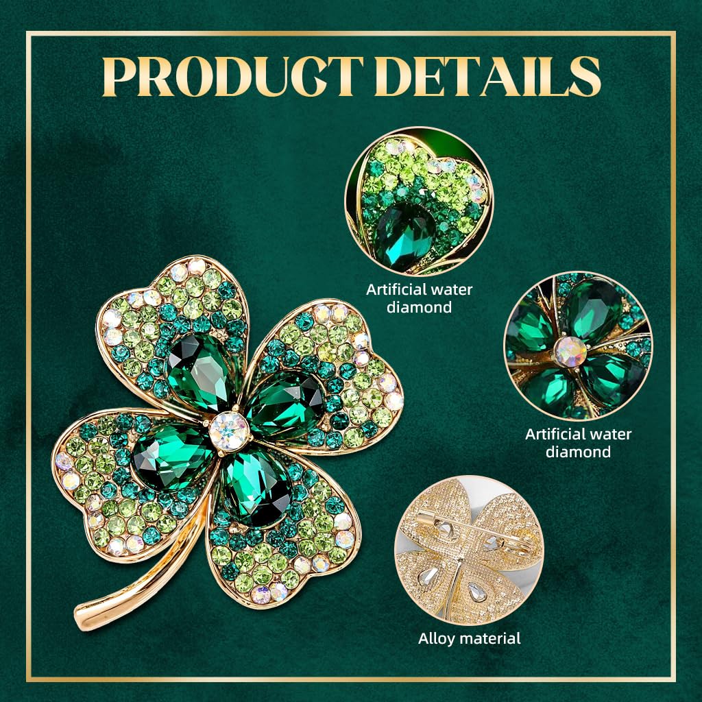 SANNIDHI Brooch Pin for Women featuring Green Rhinestone Clover Design | Elegant Gift Accessory