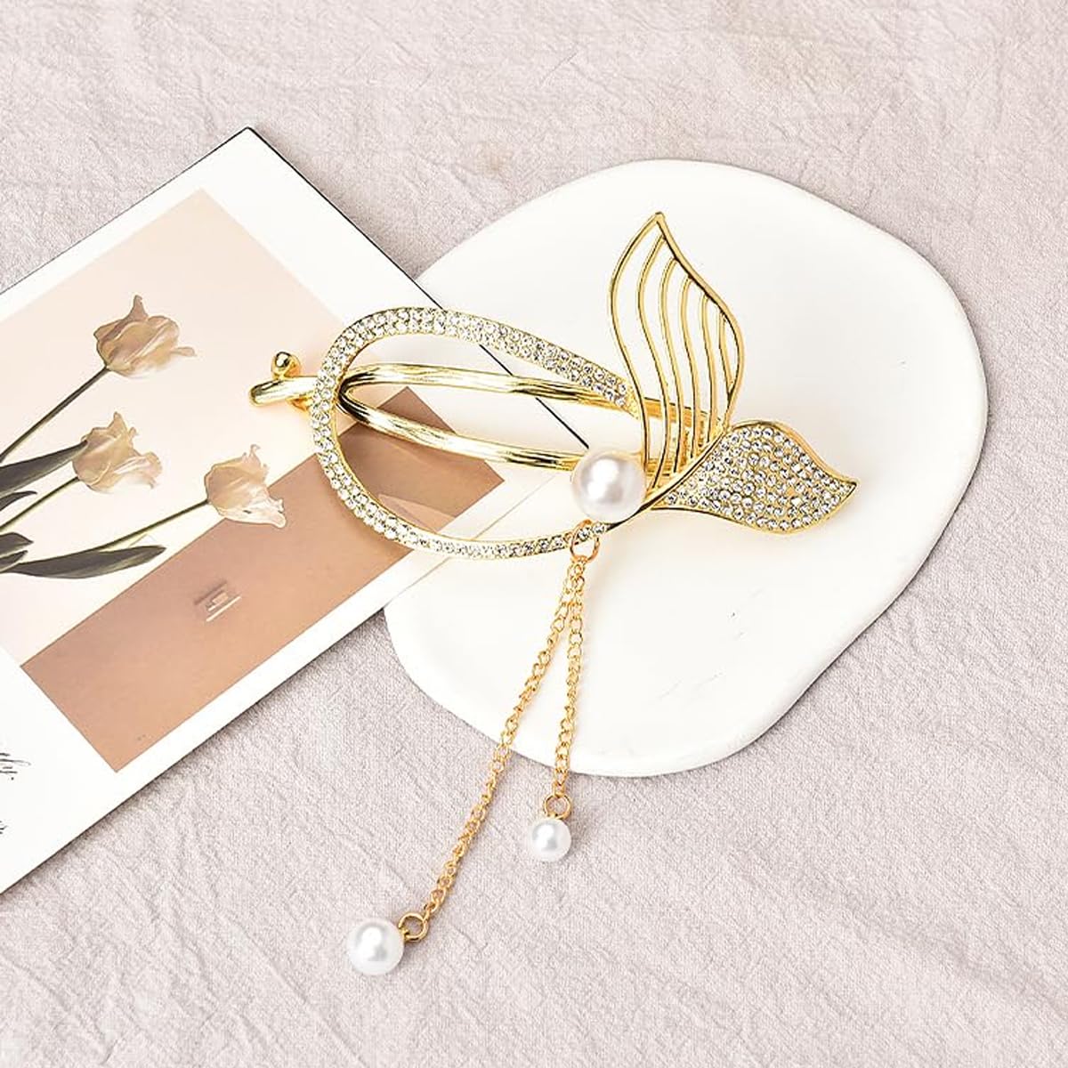 PALAY Girls Hair Clips 2pcs for Elegant Hairstyles featuring Hollow Out Chinese Fan Design with Pearls