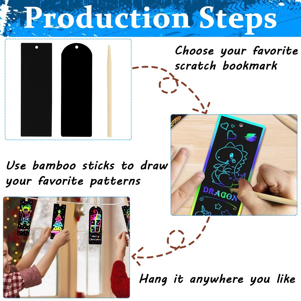 Climberty OFIFO Scratch Art Bookmarks Kit for Kids with 36 Pcs Rainbow Sheets and Wooden Sticks