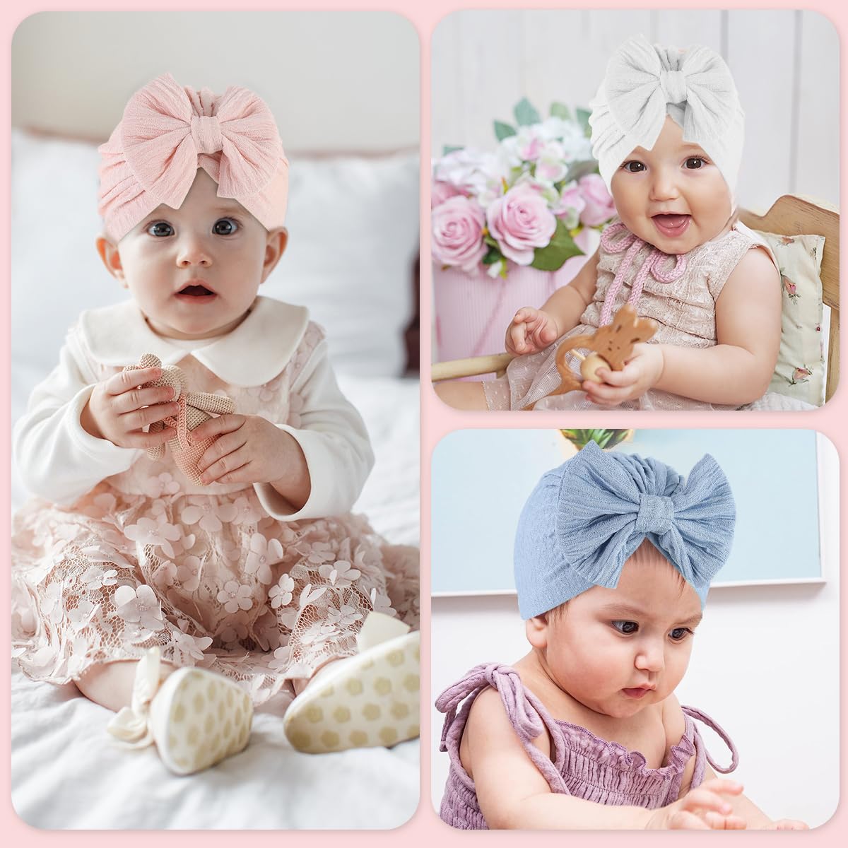 SNOWIE SOFT baby cap set for girls featuring crochet bow design and 9pcs 17x16cm hats | warm stretchy polyester for 3–18 month newborn gift