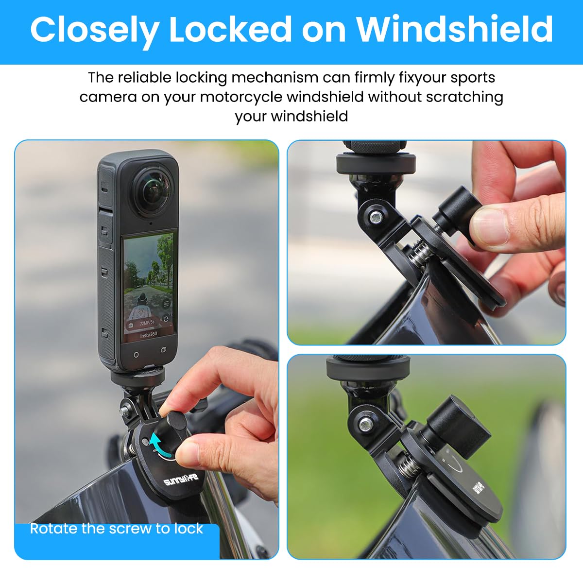 ZORBES Motorcycle Windshield Mount Clamp for Action Cameras with 180° Rotatable Aluminum Clip