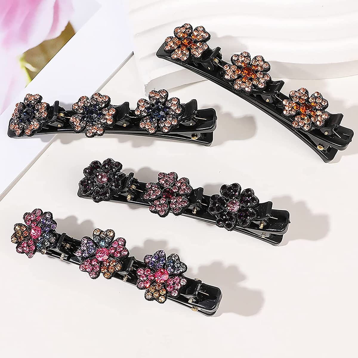 PALAY® 4pcs Sparkling Braided Hair Clips for Women Girls Crystal Stone Hair Braid Accessories Fashion Hairpins Hair Styling Sectioning Clips for Thick Hair