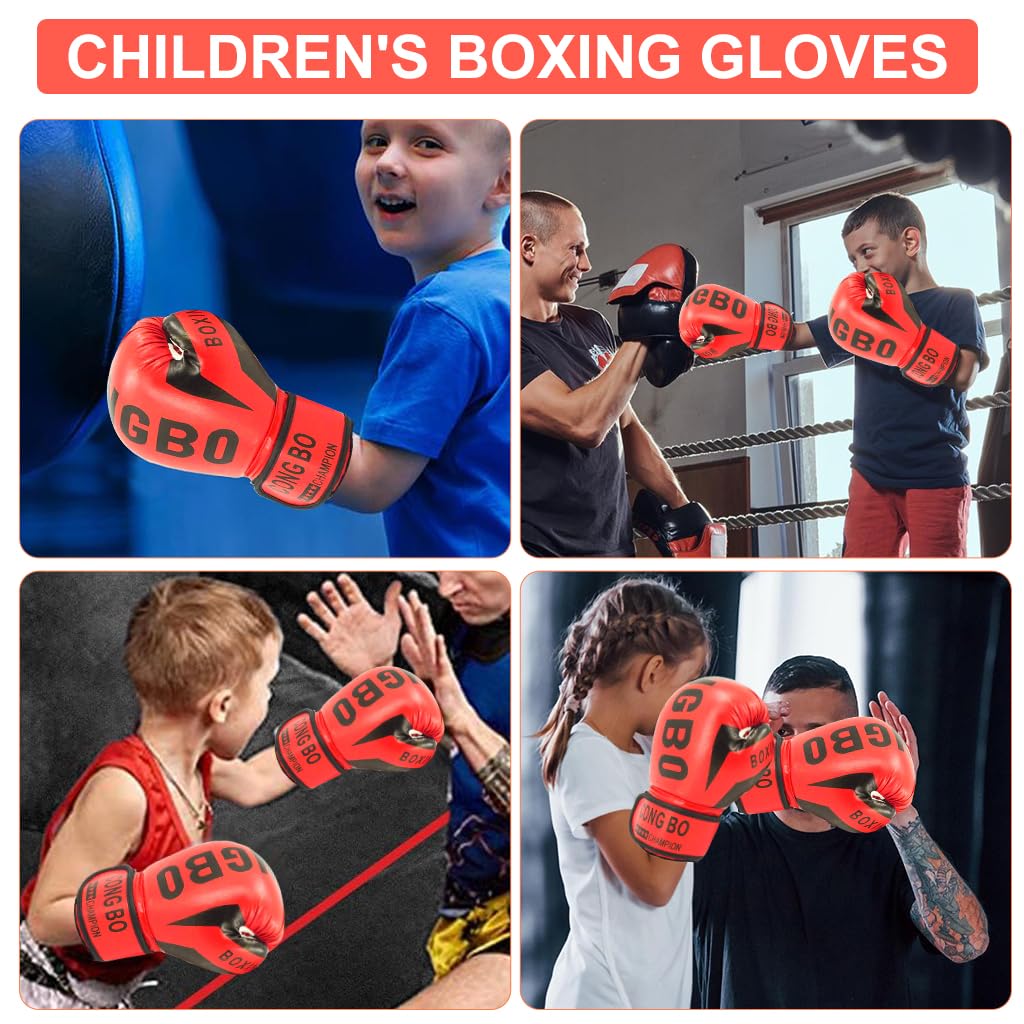 Proberos Kids Boxing Gloves for Training with 6 oz Padding and Ergonomic Fit | Red