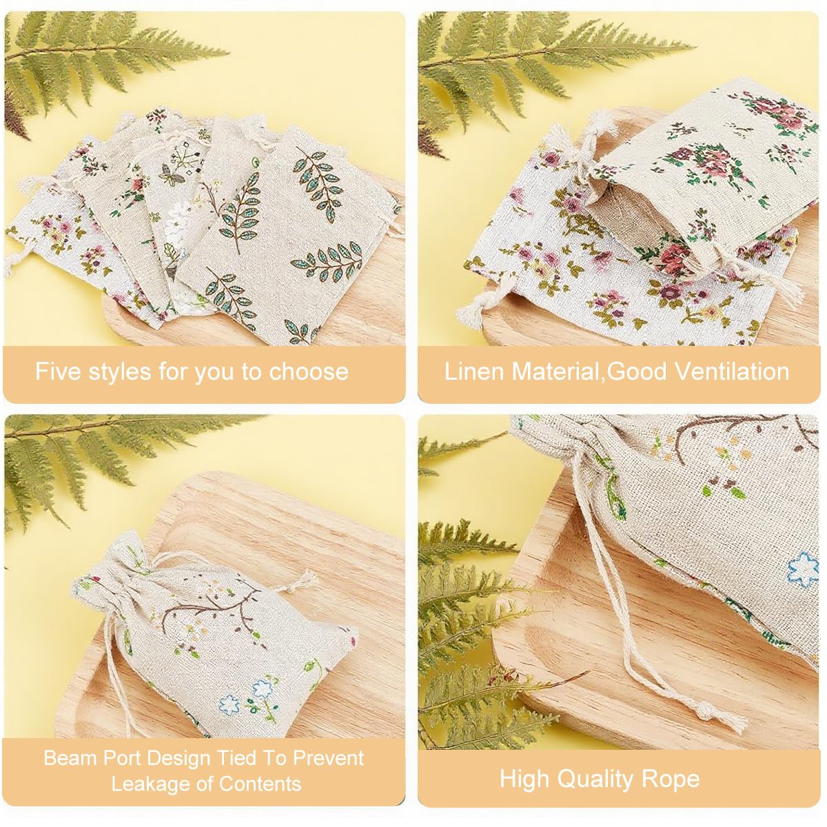 HASTHIP Drawstring Gift Bags for Return Gifts with 20pcs 13x18cm Cotton Flax Fabric | Reusable Rustic Floral Pouches