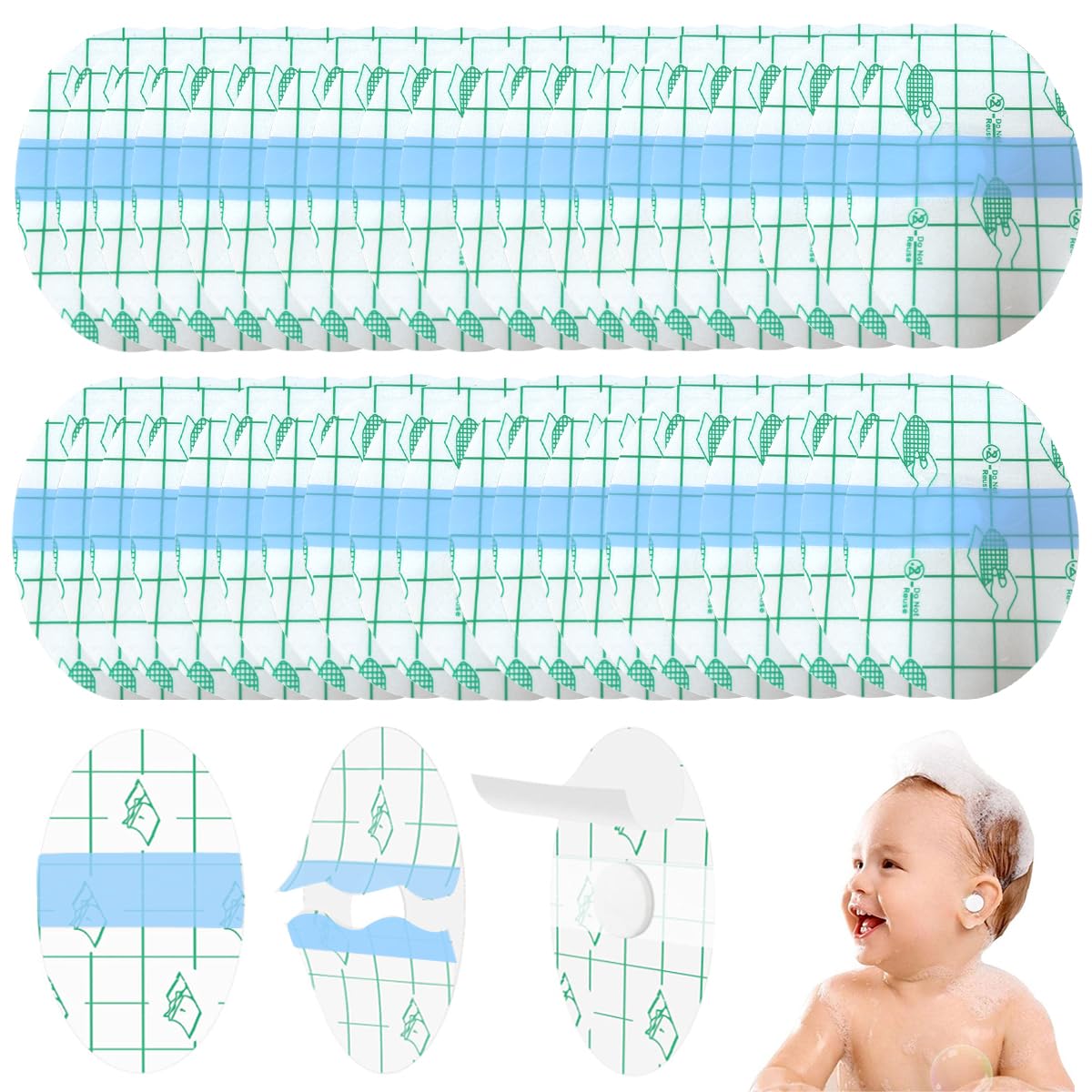 HANNEA Waterproof Ear Stickers for Swimming and Shower featuring Self Adhesive PU Film | 40pcs Set