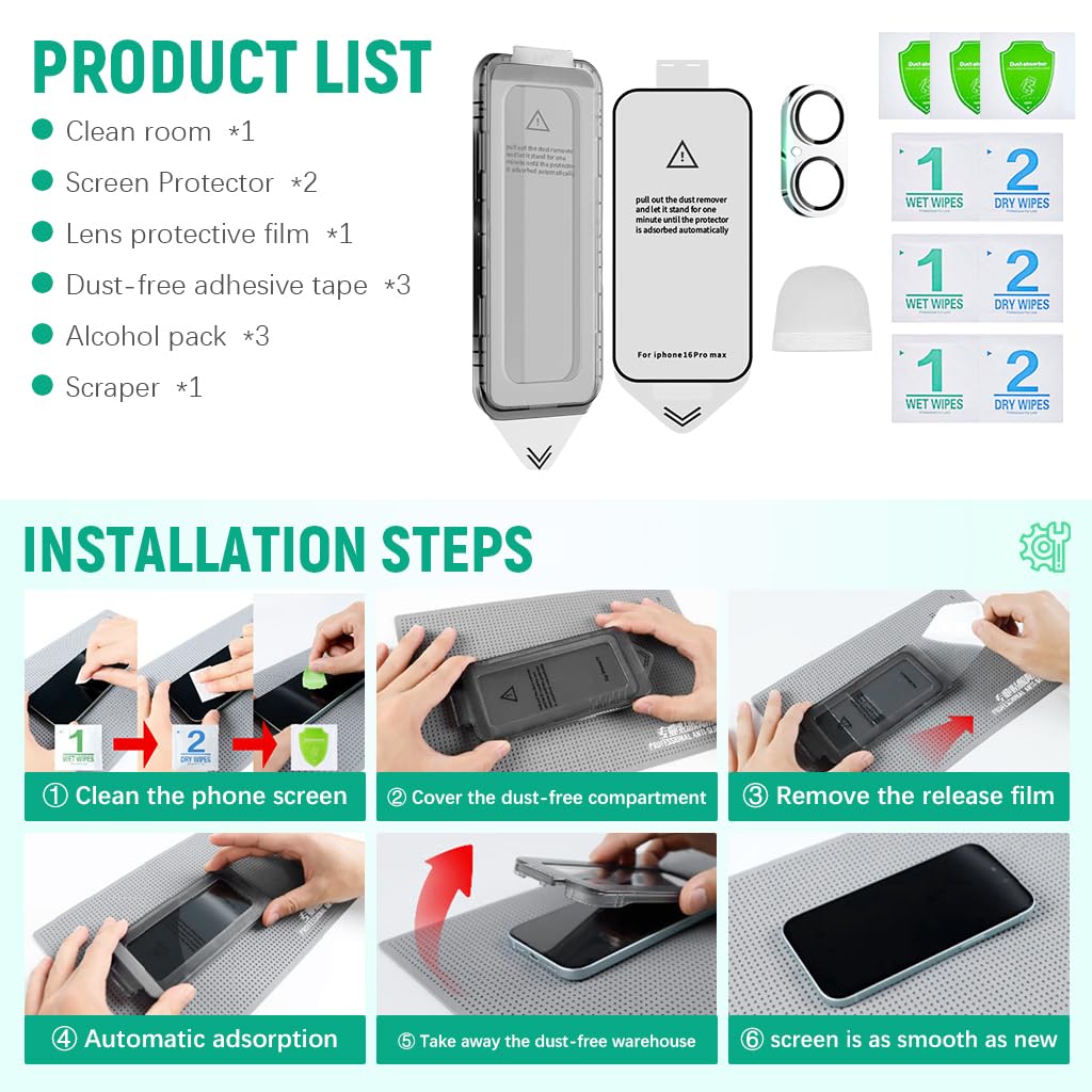 ZEITEL Screen Protector for iPhone 16 with 9H Tempered Glass and 2 Step Auto Alignment | HD Anti Glare Touch Sensitive Design