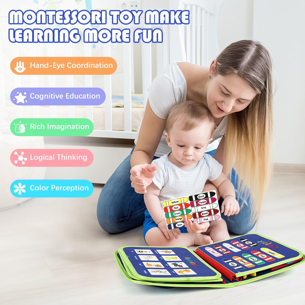 SNOWIE SOFT Dinosaur Busy Board for Toddlers 1-3 with Felt Pages and Handbag Design | Montessori Travel Toy for Quiet Learning