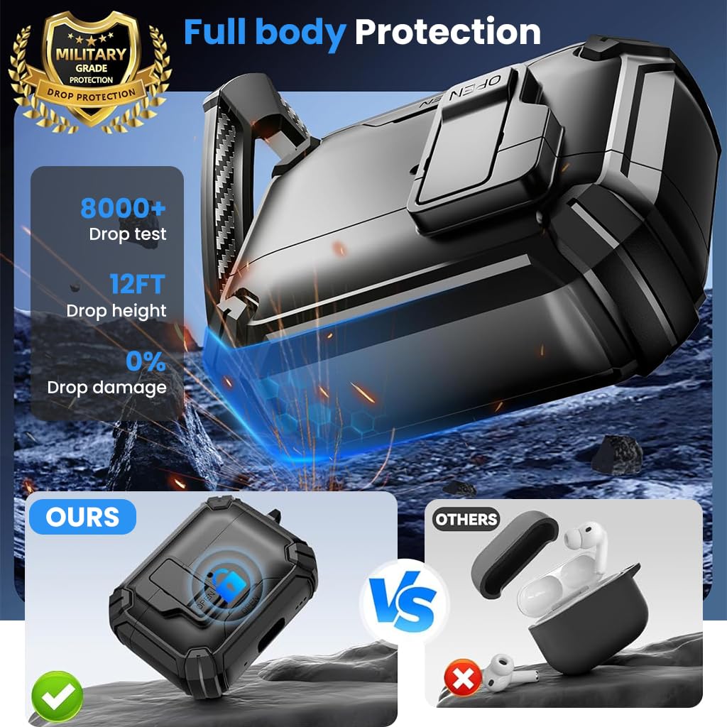 ZORBES AirPods Pro 3 Case with Magnetic Lock and Built‑In Desk Phone Bracket | TPU and PC Cover
