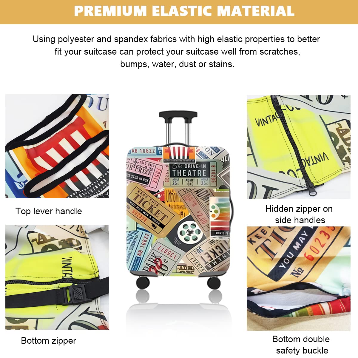 GUSTAVE® Luggage Cover Washable Suitcase Dust Cover Elastic Polyester Anti-Scratch Lightweight Suitcase Cover for 18''-20''