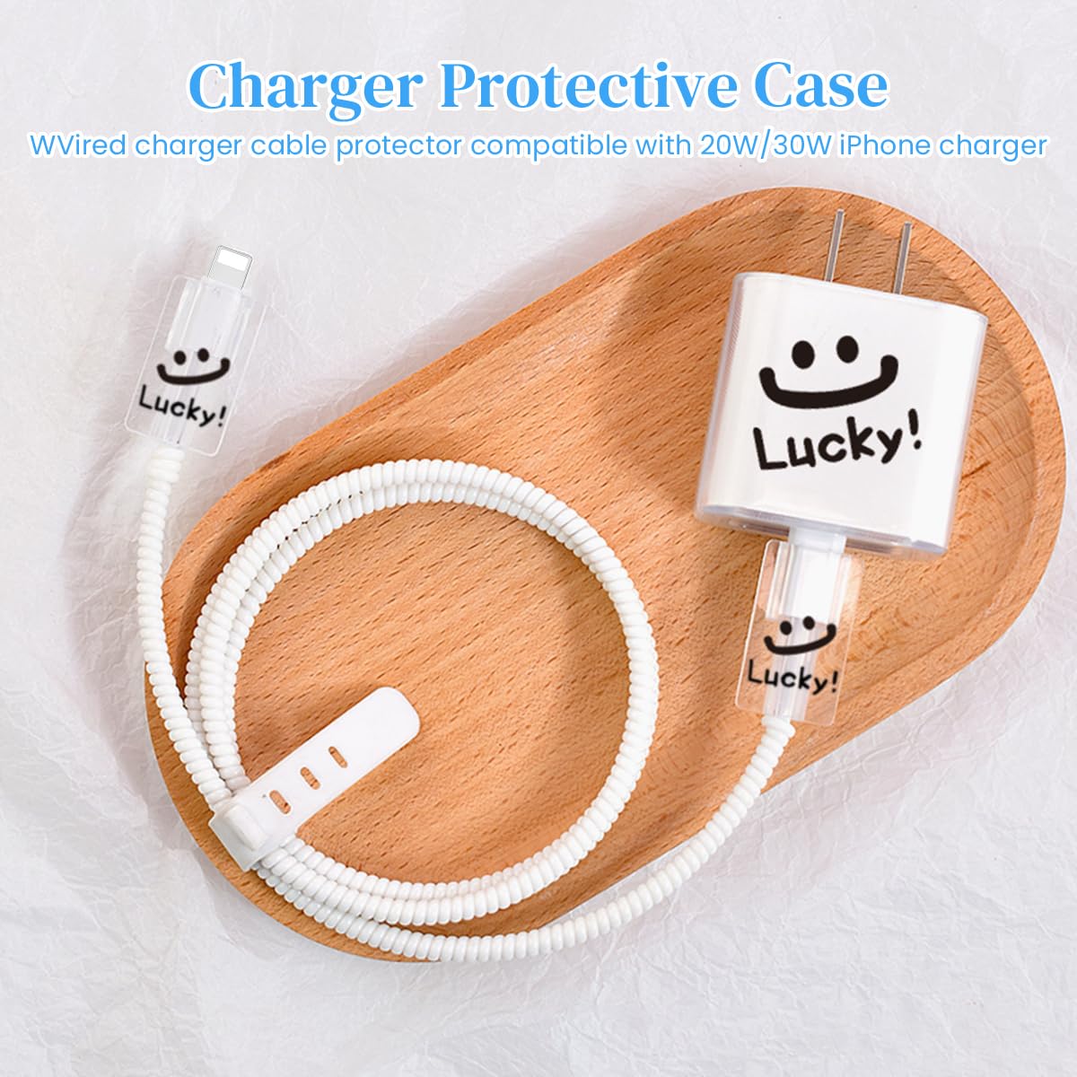 Verilux Charger Protectors for iPhone 15 and 14 featuring TPU Covers and Spring Coil Sleeve | Cute Smile Design