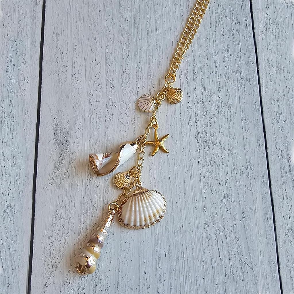 STHIRA Sea Shells Car Decor for Rear View Mirror with 8 in Hanging Charm and Metal Clasp | Boho Coastal Accent