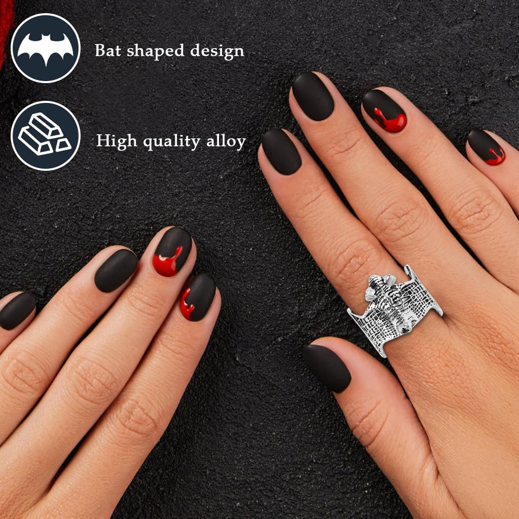 Zibuyu Vintage Bat Ring for Halloween featuring Adjustable Fit and Gothic Style | Unisex Costume Jewelry