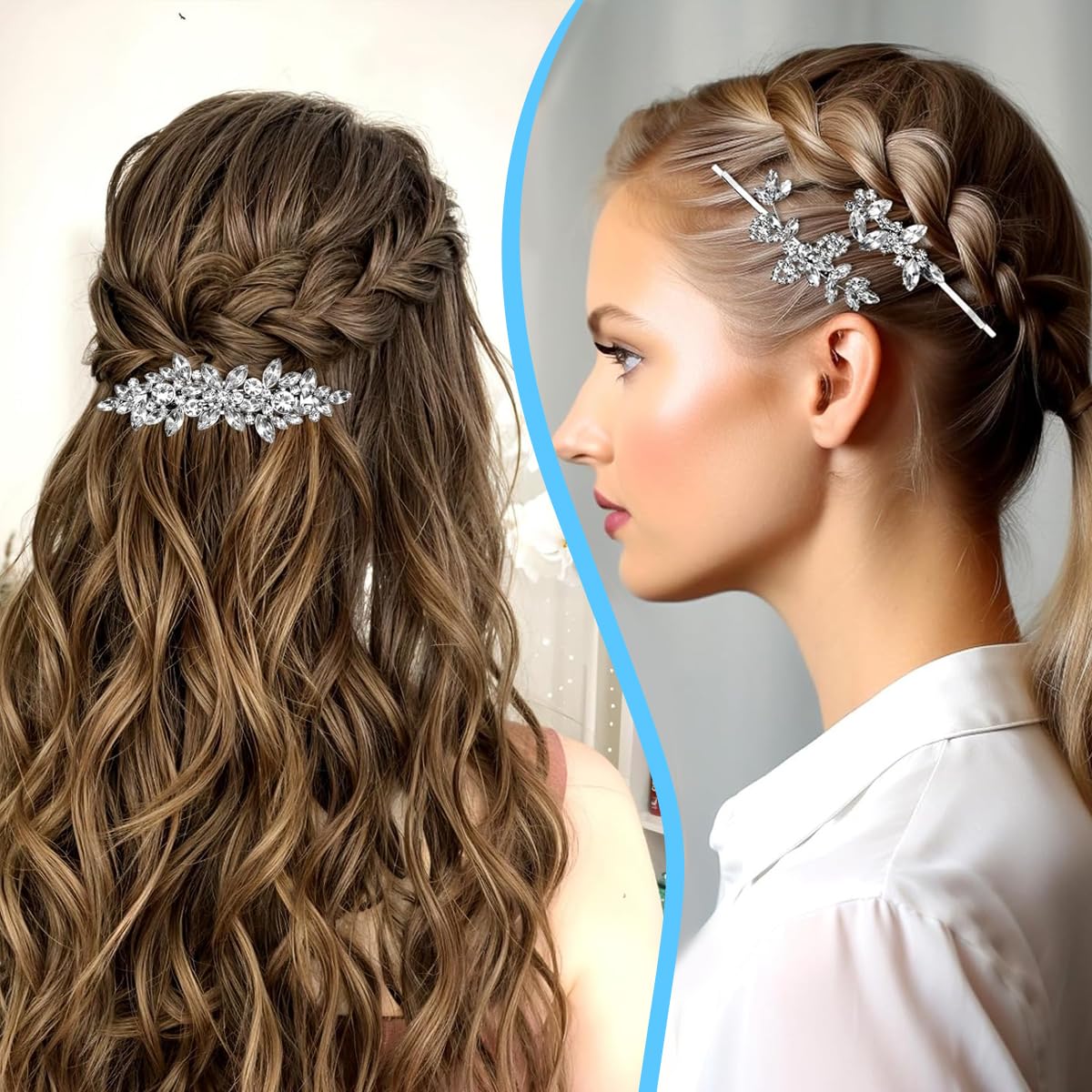 SANNIDHI Hair Barrettes Set for Girls & Women featuring 4 Pcs Rhinestone Floral Clips | Elegant Bridal Hair Accessories