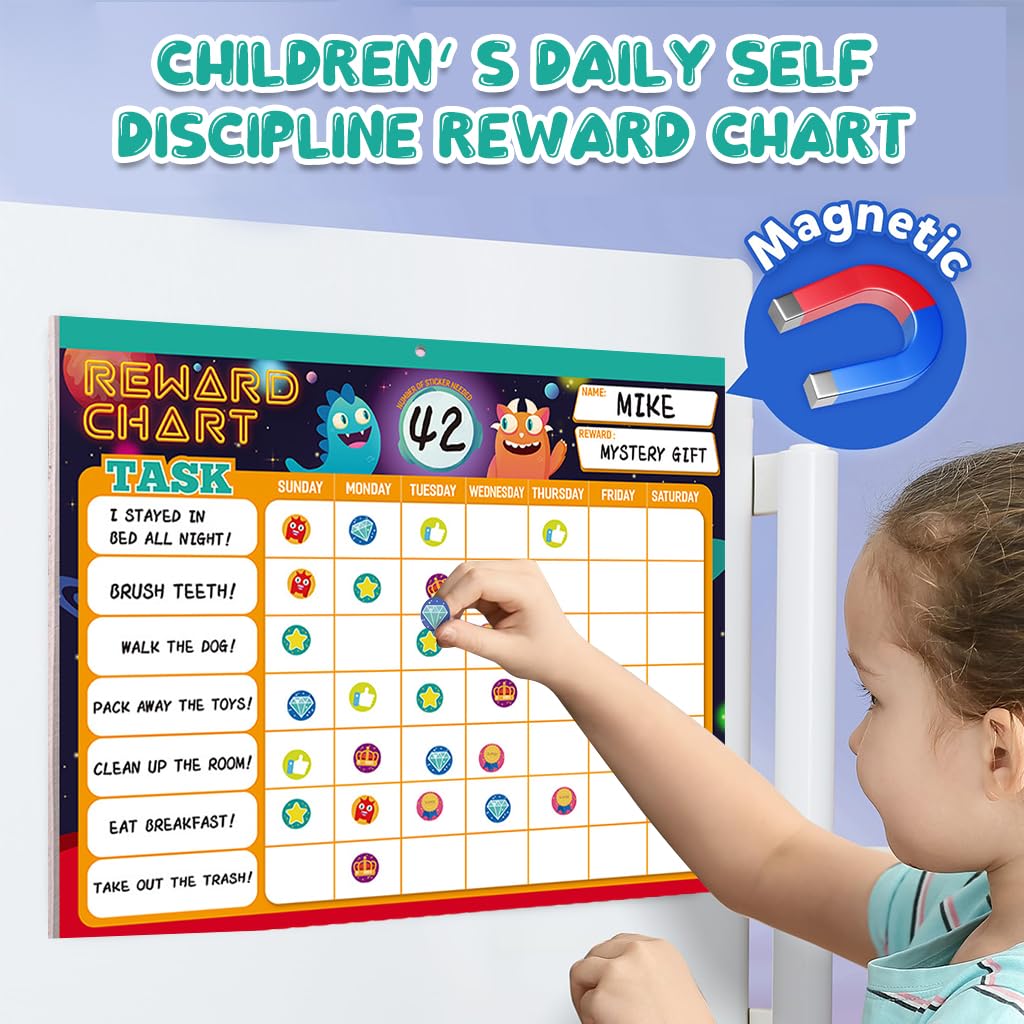 PATPAT® Reward Chart Kids Daily Self-discipline Reward Chart with 27 Sheet Custom Behavior Self-Checking Table and 2280 Color Reward Stickers Magnetic Good Habit Cultivation Calendar for Kids Room