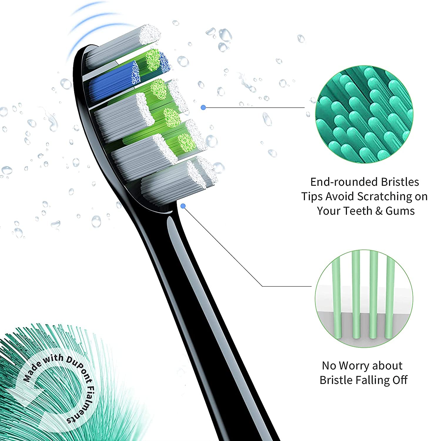 HANNEA Replacement Toothbrush Heads for Philips Sonicare | 8 Pack Black with DuPont Bristles